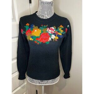 VTG Vintage HTF Bobbie Brooks Floral Knit embroidered Sweater